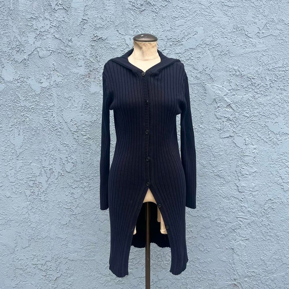 Y2k Ribbed Cardigan Small Duster Sweater - Picture 1 of 8
